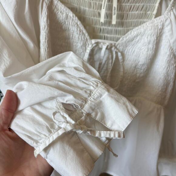 Anthropologie White Smocked Peasant Top S Cottagecore Romantic Blouse - Picture 4 of 8